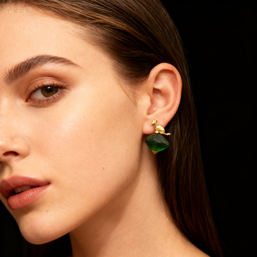 Ling Cat Guardian Stud Earrings